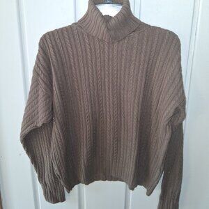Erik Stewart Brown Cotton Cable Knit Turtleneck Sweater Sz L